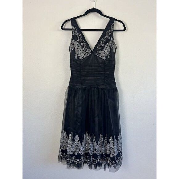Scott McClintock Vintage Black Beaded Sleeveless Fit & Flare Cocktail Dress Sz 6 - Picture 1 of 12